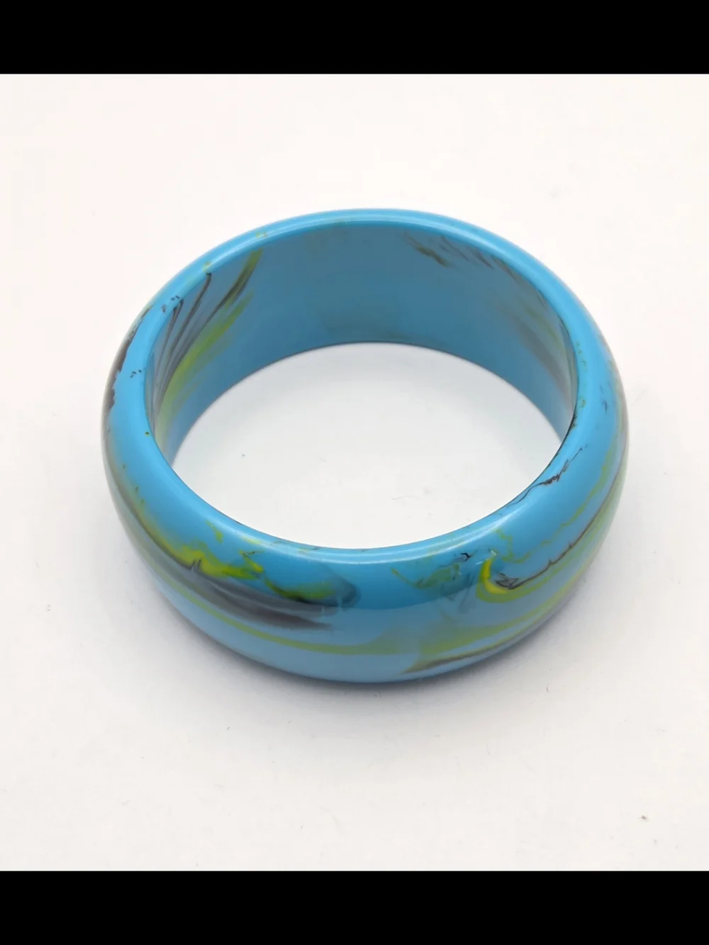 Vintage Marbled Turquoise Blue Chunky Resin Bangle Bracelet Wide Statement Cuff